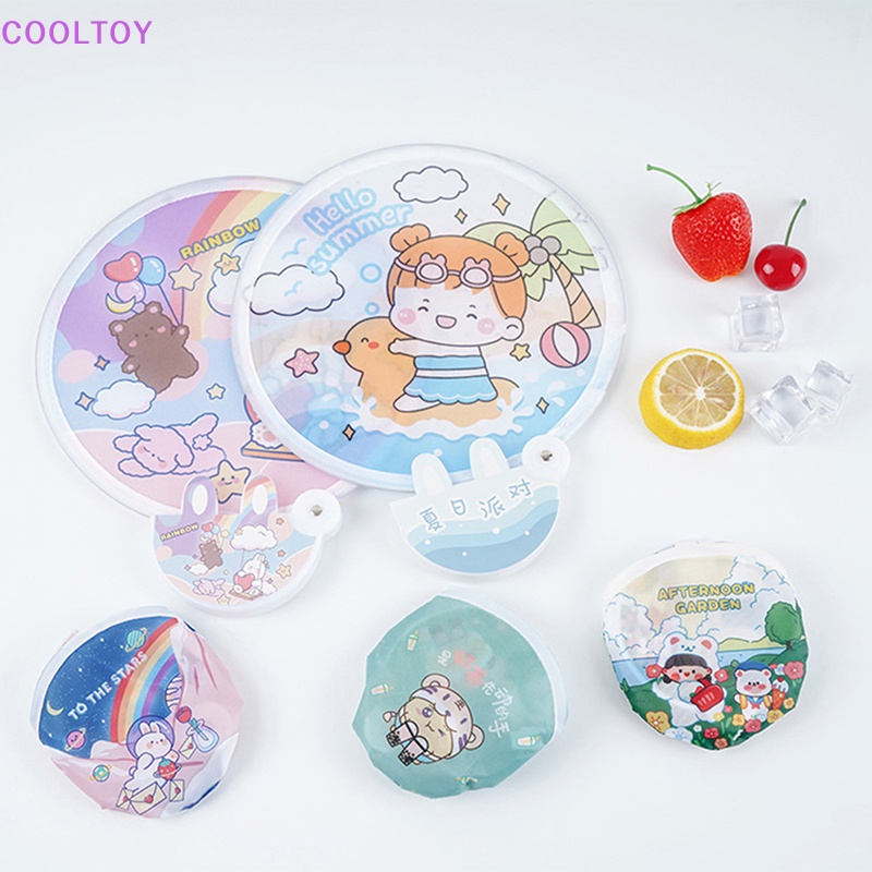 1 Quạt Xếp Cầm Tay Hình Tròn Cỡ Nhỏ Họa Tiết Hoạt Hình Kiểu Trung Hoa Dễ Thương