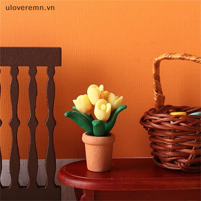 Chậu Hoa Tulip Mini Tỷ Lệ 1: 12 Dùng Trang Trí Tiểu Cảnh / Nhà Búp Bê