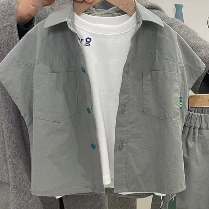 Bộ Áo Thun Cotton Sát Nách + Quần Sooc Dáng Rộng Thoáng Khí Thấm Hút Mồ Hôi Thời Trang Mùa Hè Cho Bé Trai