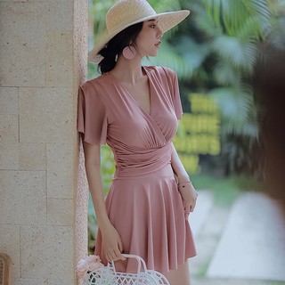 Đồ bơi nữ kín đáo tay ngắn CÓ MÚT CÓ SIZE-Bikini đi biển 2 mảnh có tay váy xoè- đồ bơi học sinh nữ