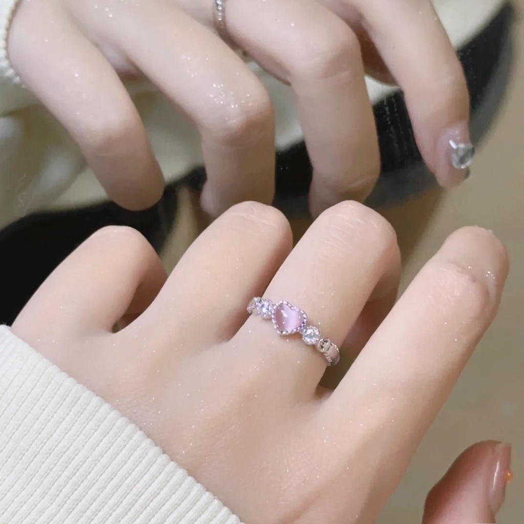 Nhẫn Hình Trái Tim Mắt Mèo Dễ Thương Có Thể Điều Chỉnh Cho Nữ