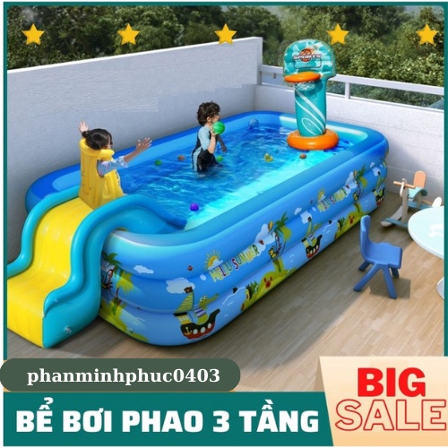 Bể Bơi 3 Tầng Đầy Đủ Kích Thước, Bể Bơi Trong Nhà Hình Chữ Nhật Loại Dày, Có Đáy Chống Trượt An Toàn