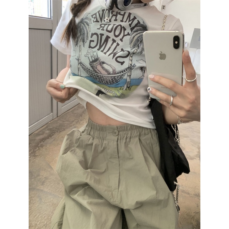 Áo baby tee Thun croptop Cotton Ngắn Tay Ôm Dáng In Chữ Phong Cách Retro Thời Trang Mùa Hè Cho Nữ