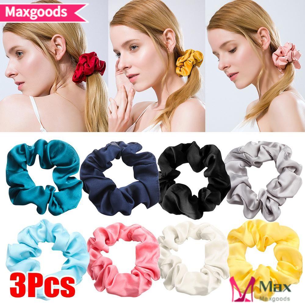 Bộ 3 Dây Cột Tóc Scrunchies Bằng Lụa Satin Thời Trang Cho Nữ