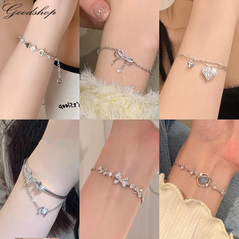 Vòng Tay Dây Xích Đính Đá Zircon / Ngọc Trai / Bướm / Trái Tim Xinh Xắn Cho Nữ
