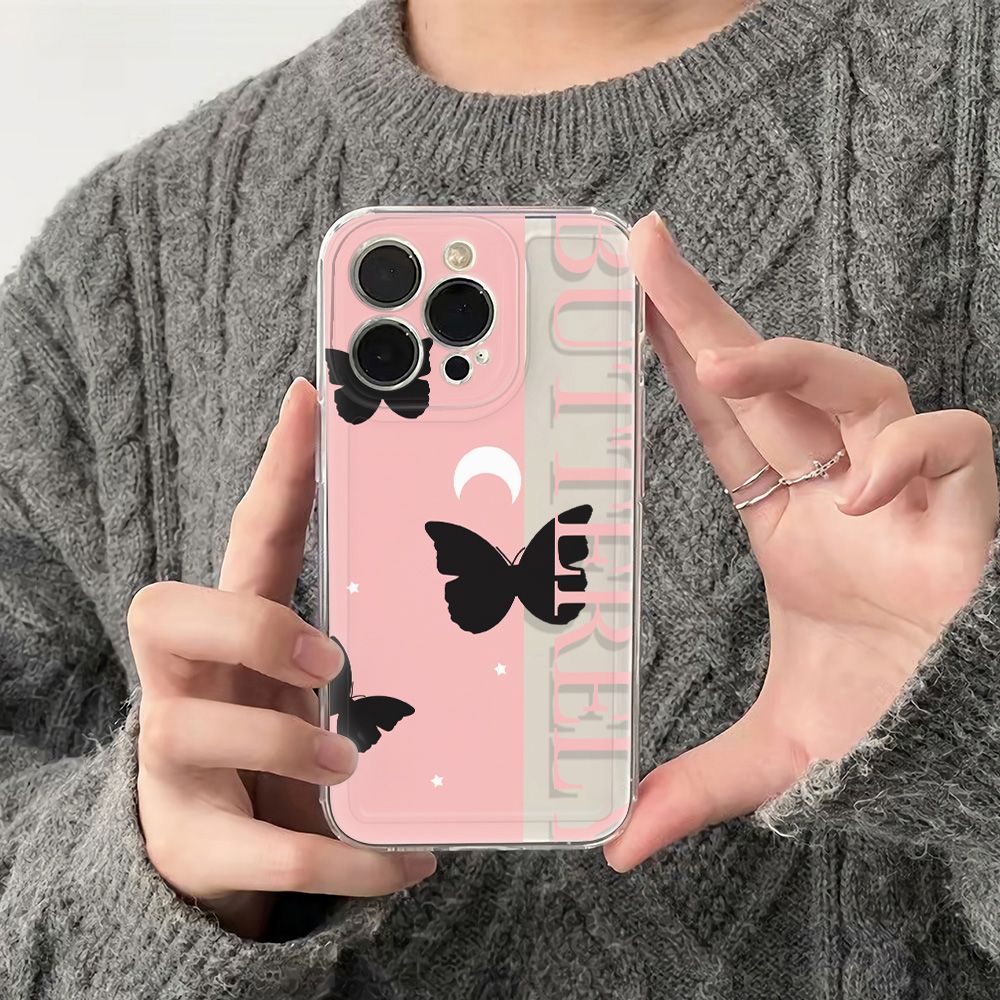 ✅Ốp Điện Thoại Mềm Chống Sốc Họa Tiết Bướm Màu Đen 78 Kiểu Đơn Giản Cho Iphone 1314pro 12 11 6In Plus 7