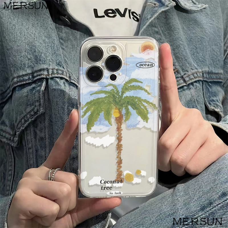 ✅Ốp Điện Thoại Mềm Chống Sốc Họa Tiết Cây Dừa Đơn Giản Cho Iphone 1113 14pro maxplus 1278 6In