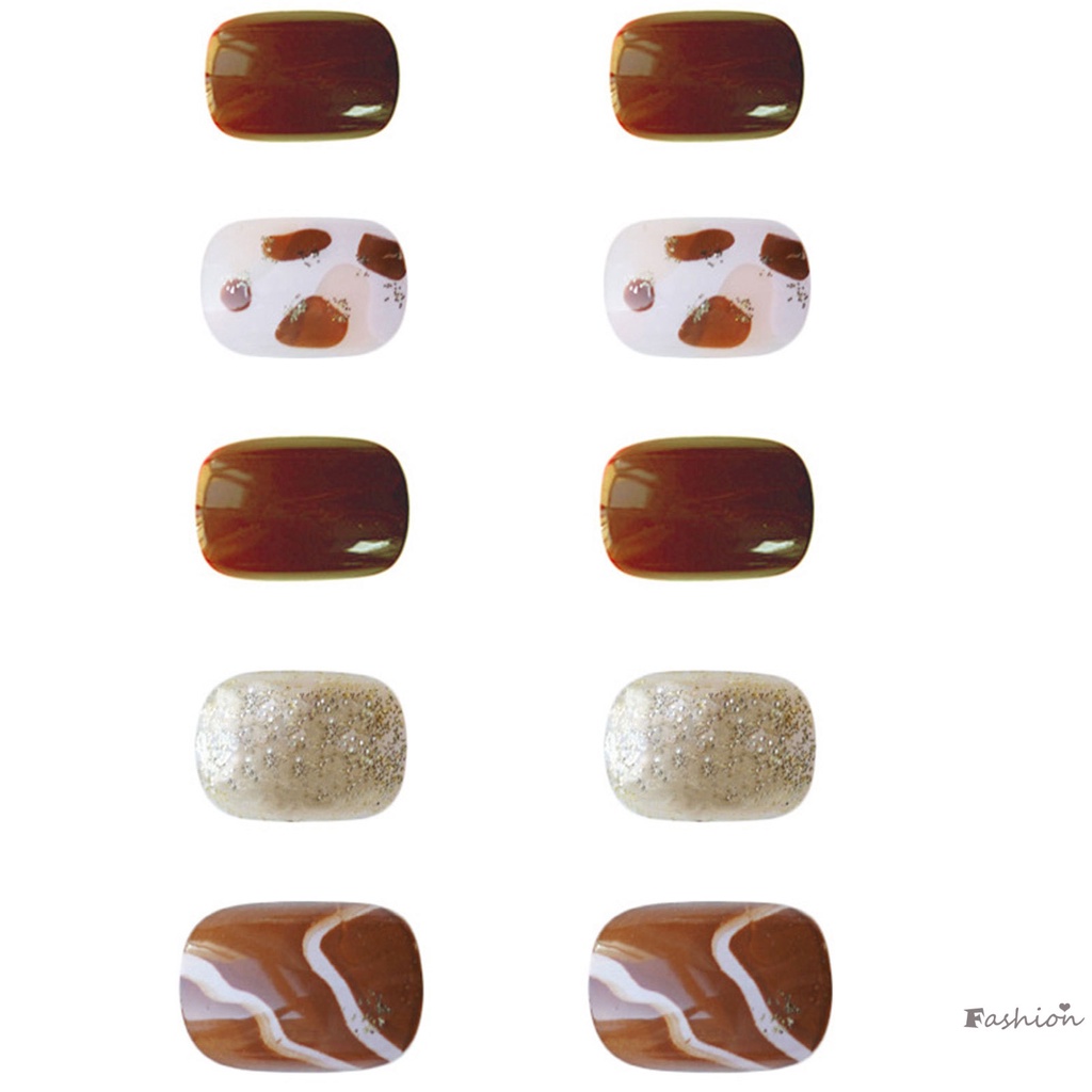 Móng Tay Giả In Hình Bò Cà Phê Dễ Sử Dụng Và Tẩy Rửa