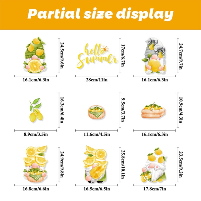 Whi Set 9 Tấm Đề Can Dán Cửa Sổ Tĩnh Điện Trang Trí Tiệc Mùa Hè Họa Tiết Chanh Dưa Hấu Mùa Hè