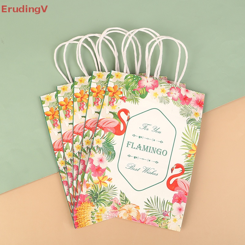 Bộ 5 Túi Đựng Quà In Họa Tiết Chim Hồng Hạc Phong Cách Hawaii Độc Đáo Kèm Tay Cầm Tiện Dụng