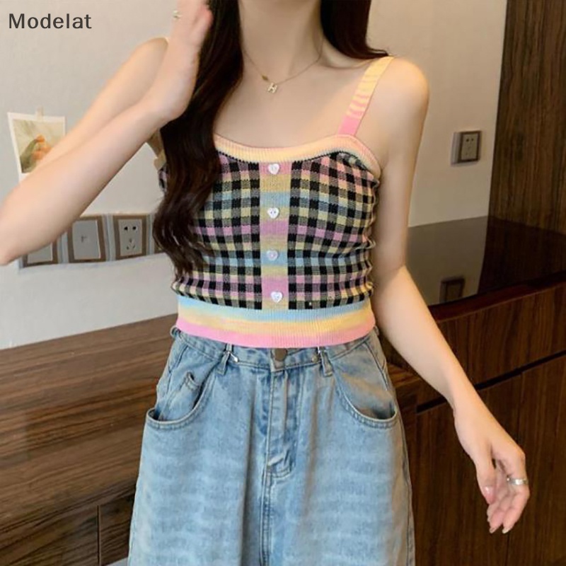 Mfc Áo Hai Dây Dệt Kim Họa Tiết Kẻ Sọc Nhiều Màu Ngọt Ngào Thời Trang Mùa Hè Cho Nữ