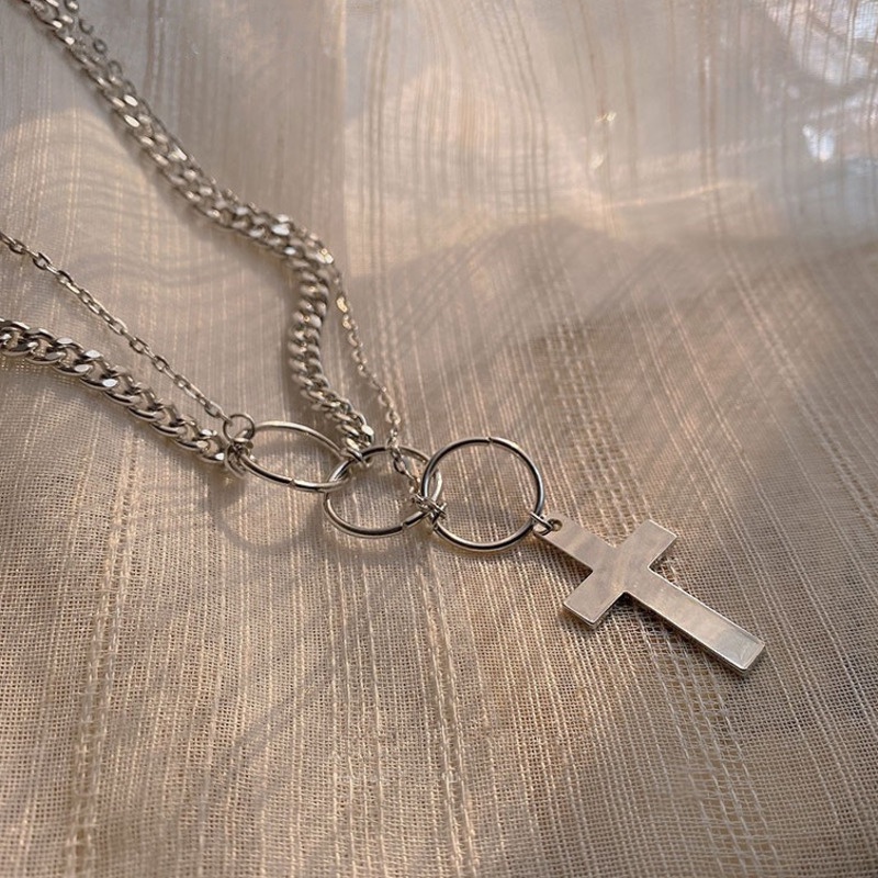 Vòng cổ Sợi Xích Đôi Mặt Thánh Giá Sang Trọng Phong Cách hip hop