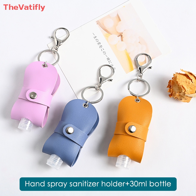 [Thevalifly] Chai Đựng Nước Rửa Tay Khử Trùng Bằng Da Có Móc Khóa Có Thể Nạp Lại