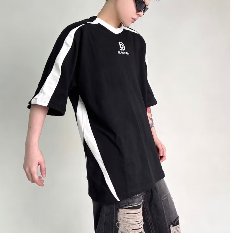 Áo Thun Tay Ngắn Dáng Rộng Màu Sắc Tương Phản Phong Cách Retro Dành Cho Nữ