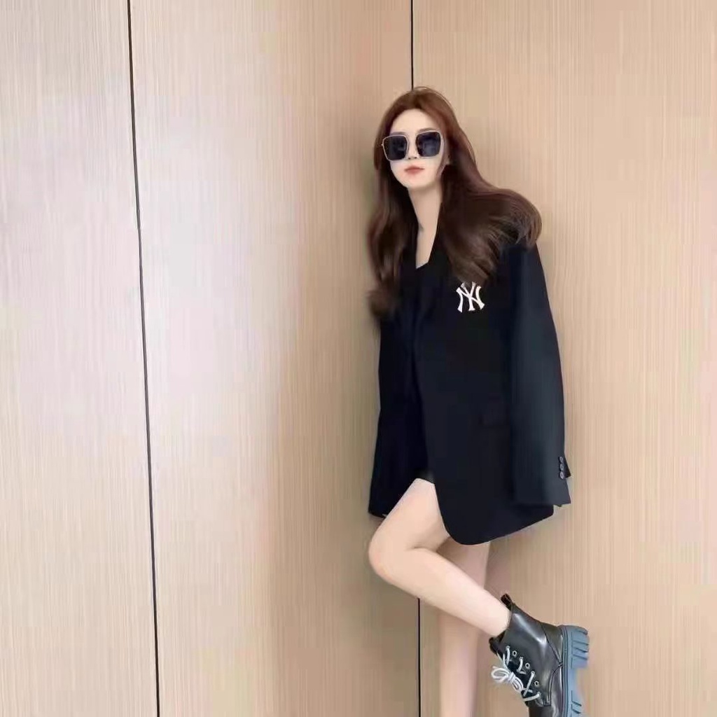 Áo Khoác Blazer Màu Trơn Thêu Logo MLB NY 100% Chính Hãng Cá Tính Cho Nam