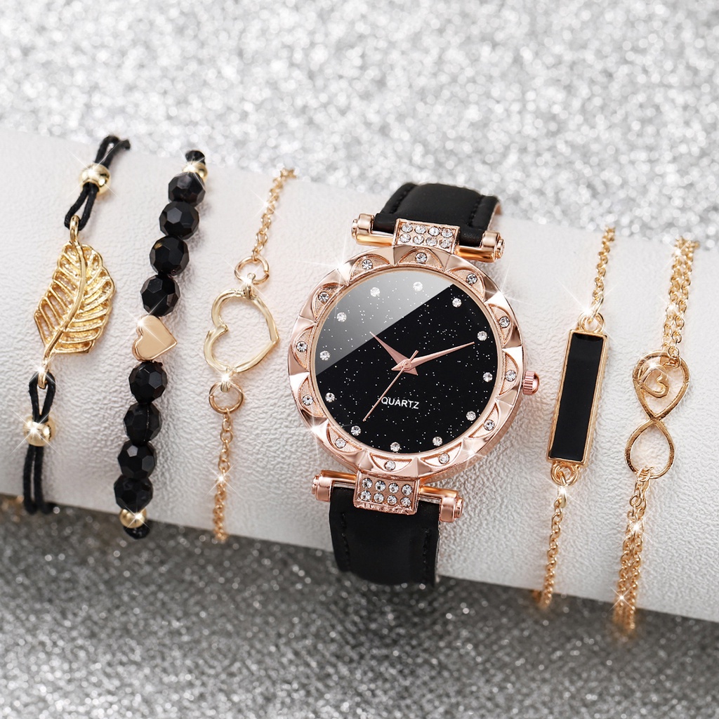 Đồng Hồ Quartz Đính Đá Với Dây Đeo Da Thời Trang