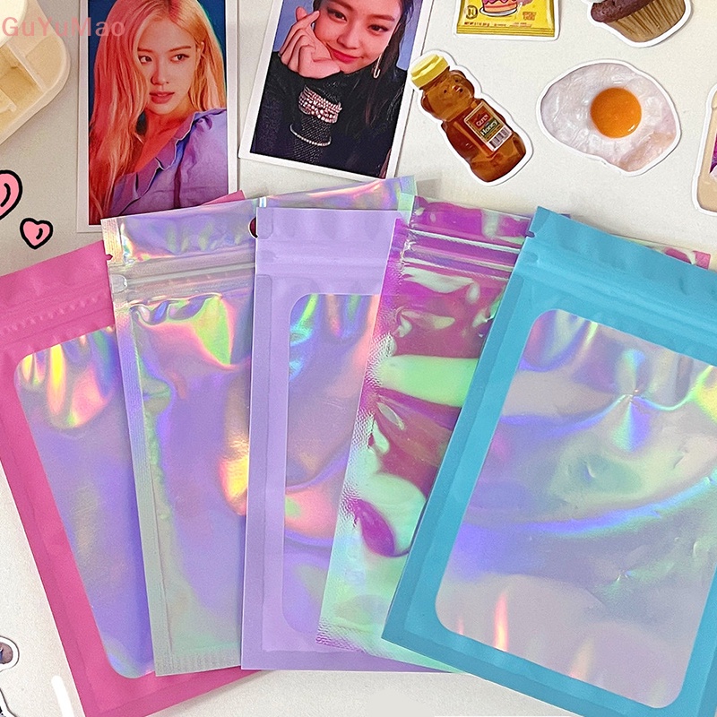 [cxGUYU] Set 10 Túi Zip Đựng Mỹ Phẩm Trang Sức Màu Sắc Laser Chống Thấm Nước Đựng Quà Tặng PRTA