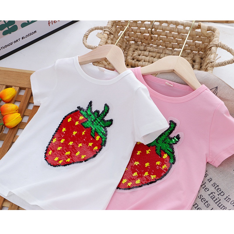 Áo Thun Cotton Tay Ngắn Thay Đổi Màu Sắc Dành Cho Bé Gái 1-8 Tuổi