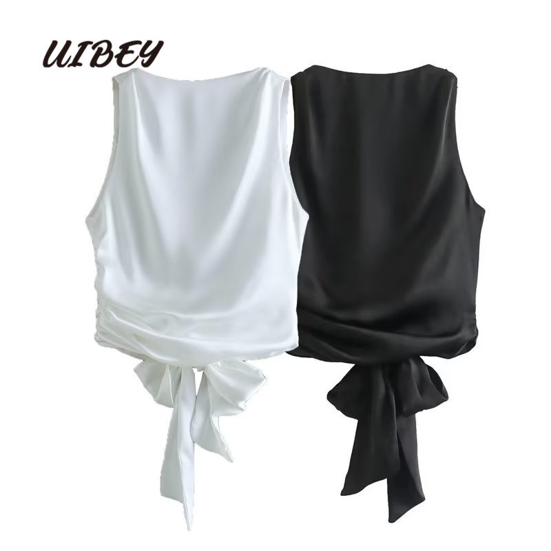 Uibey Áo Lót Lụa Satin Màu Trơn Hở Lưng Gợi Cảm 9433