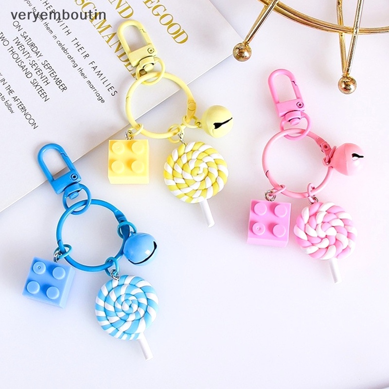 Móc Khóa Hình Kẹo Mút Phối Chuông Nhiều Màu Dễ Thương Trang Trí Ba Lô / Ô Tô
