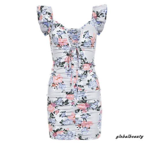 Đầm Mini Cổ Chữ V Không Tay 00GB In Họa Tiết Hoa Phối Dây Cột Thời Trang Đường Phố Thanh Lịch Cho Nữ