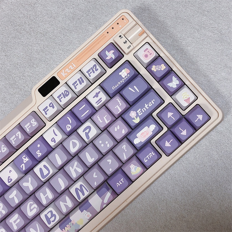 122 Phím Purple Flower Rabbit Keycaps XDA Profile Hoạt Hình PBT Dye Sub Cơ Keycap