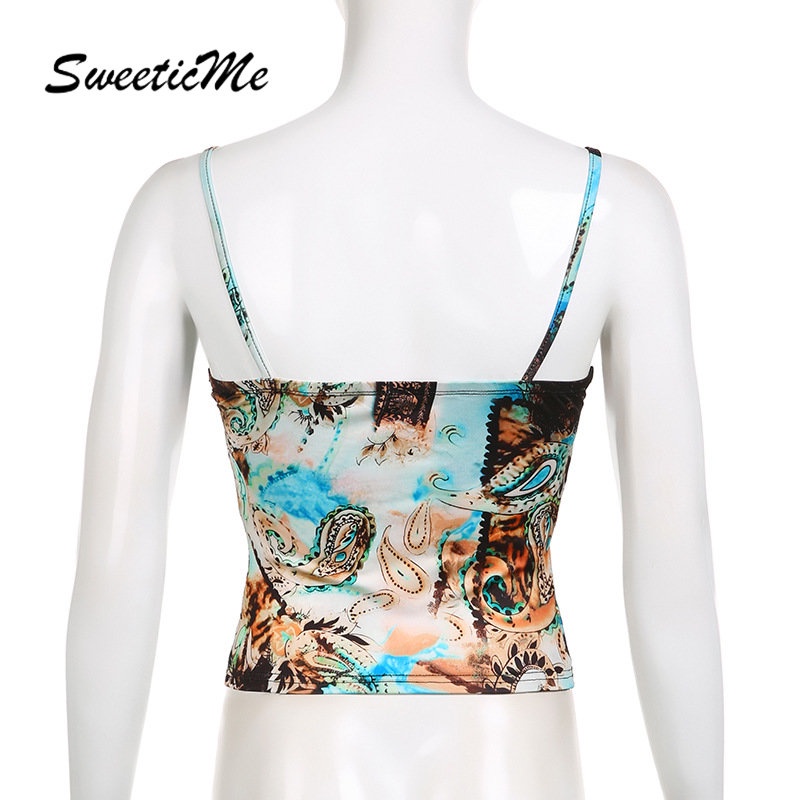 Áo Tank Top Hai Dây Cổ Chữ V Hở Lưng Dáng Ôm In Họa Tiết Thời Trang 2023 Cho Bạn Gái