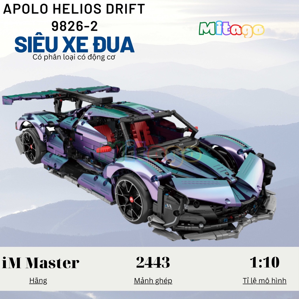 Đồ chơi lắp ghép Siêu xe technic Apolo Helios Drift có động cơ tỉ lệ 1:10 9826-2 2443 PCS cung cấp bởi Mitago