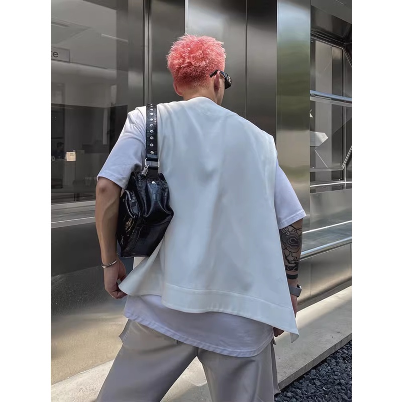 Áo Khoác Sát Nách Dáng Rộng Phối Túi Lớn Tùy Chỉnh Thời Trang Xuân Thu Cá Tính Cho Nam