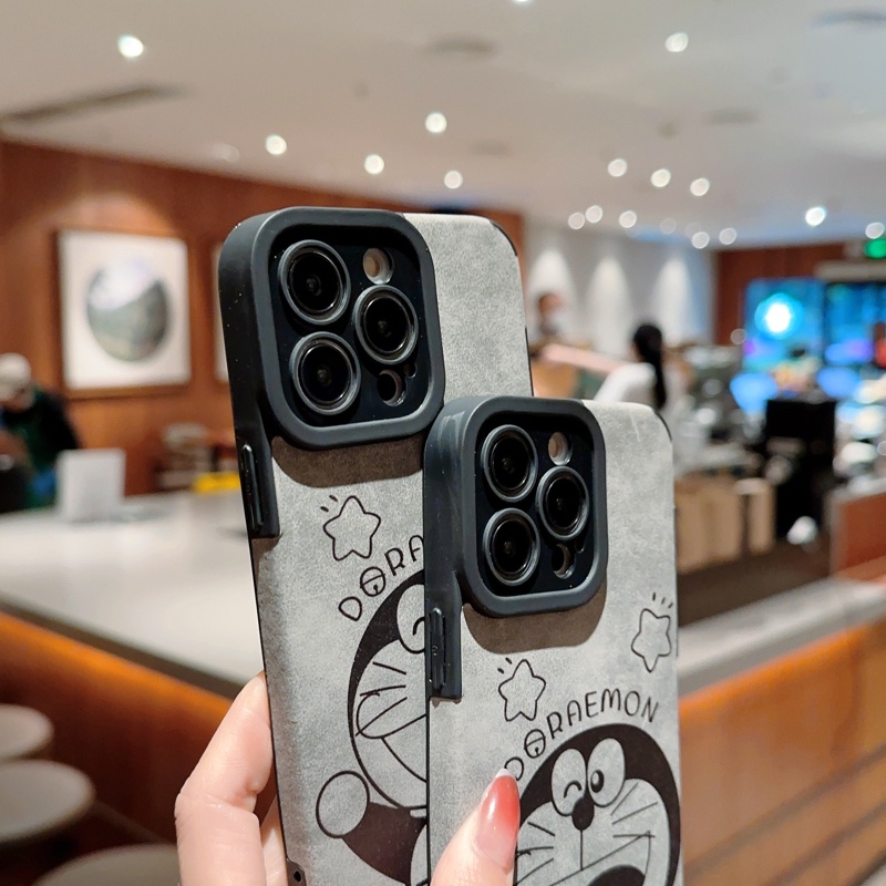 Ốp Điện Thoại Da Lộn Mềm Hình Doraemon Chống Trượt Cho iPhone 14 13 12 11 Pro MAX XS MAX XR XS X 7 8 Plus SE