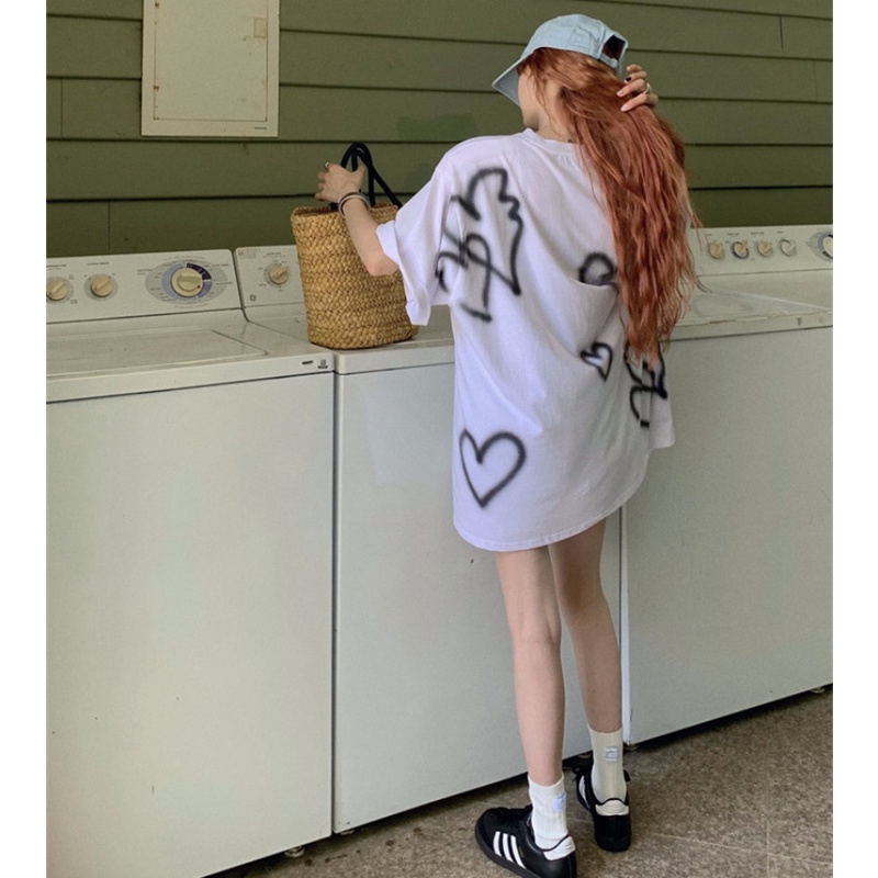 Áo Thun Ngắn Tay Dáng Rộng In Hình Giản Dị Thời Trang Mùa Hè Năng