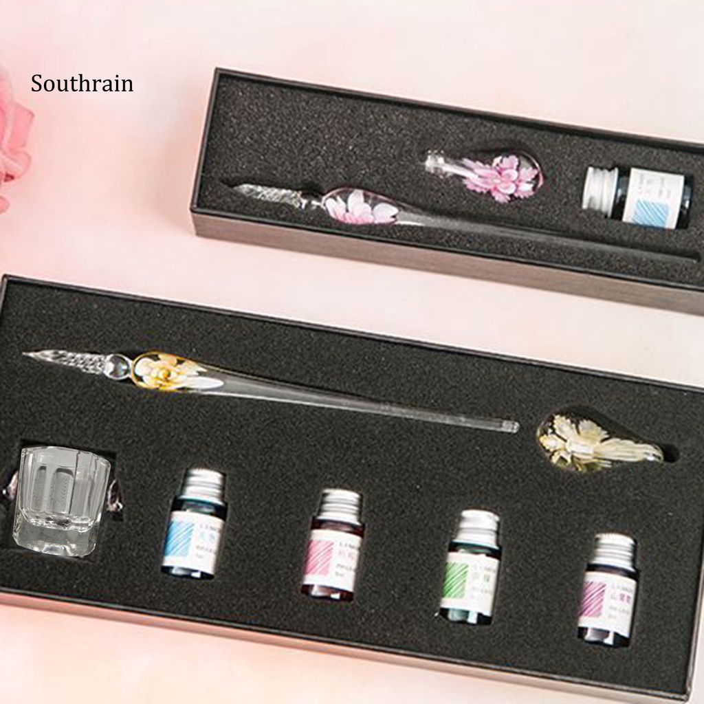 1 Set Bút Máy Hình Bông Hoa Pha Lê Mềm Mịn Kèm Mực