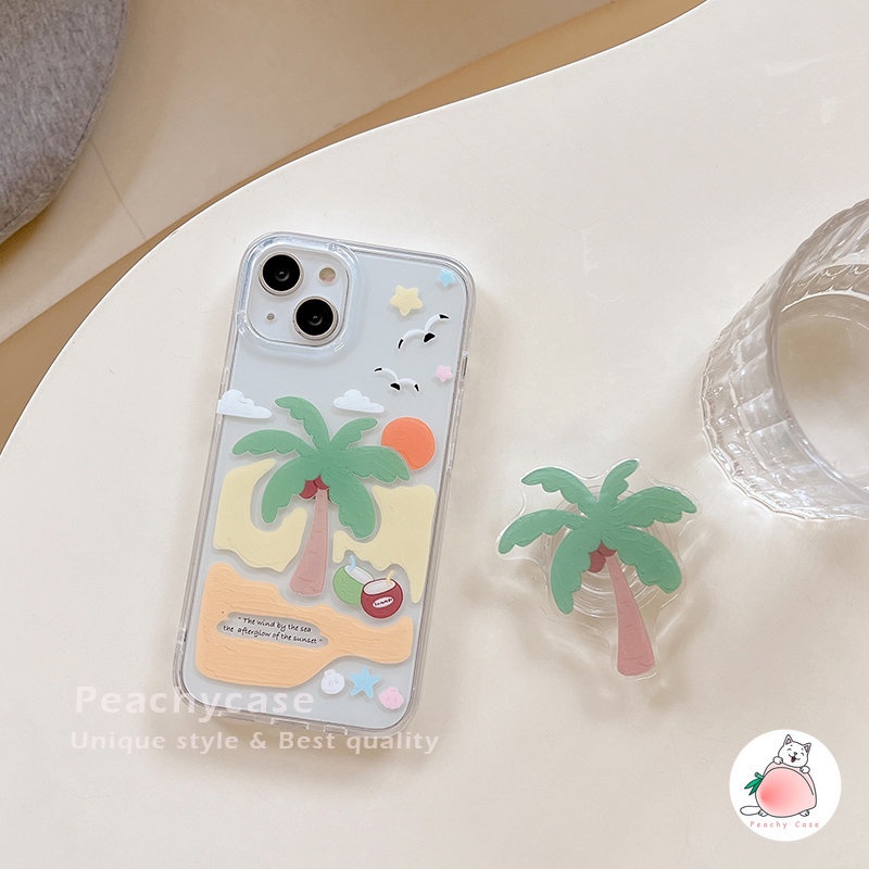Ốp Điện Thoại PC Cứng Chống Sốc Có Giá Đỡ Hình Cây Dừa Cho iPhone 14 13 12 Pro Max 11 14pro