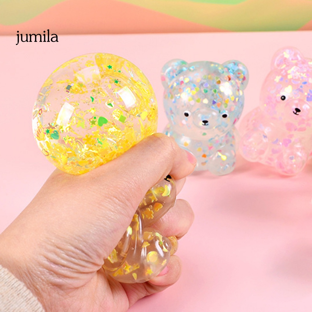 Đồ Chơi Nắn Bóp Hình Chú Gấu Bằng Nhựa TPR Trong Suốt Phối Sequin Lấp Lánh Giúp Giảm Căng Thẳng