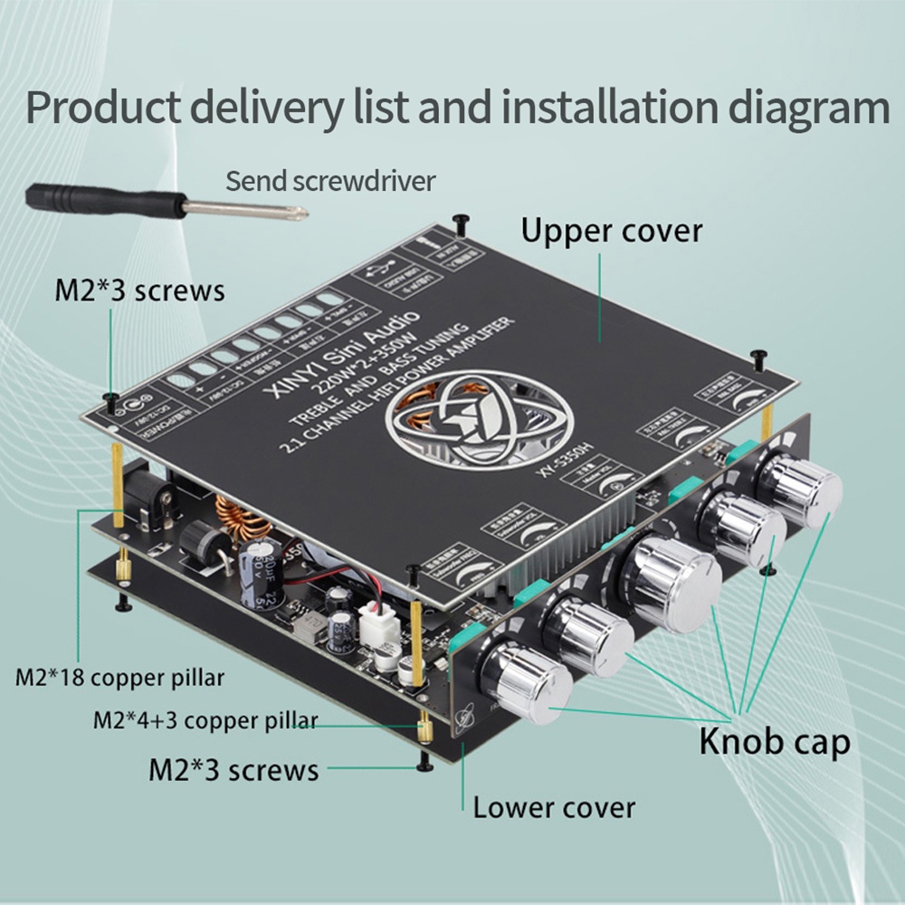 RIRIHI Bảng Mạch Khuếch Đại Âm Thanh S350H 2.1 TPA3251 Cho BL 5.1 220WX2 + 350W DC 12-38V 10A