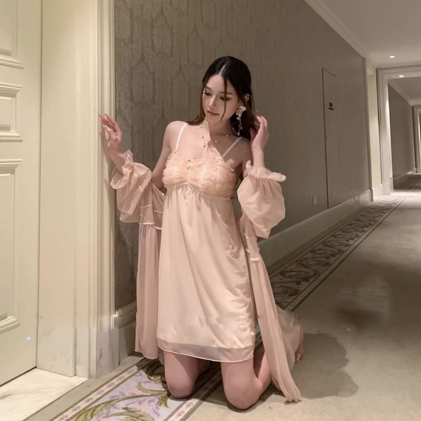 Bộ Đồ Ngủ Hai Mảnh Phối Ren Có Đệm Ngực Phong Cách Thời Trang Mới 2023