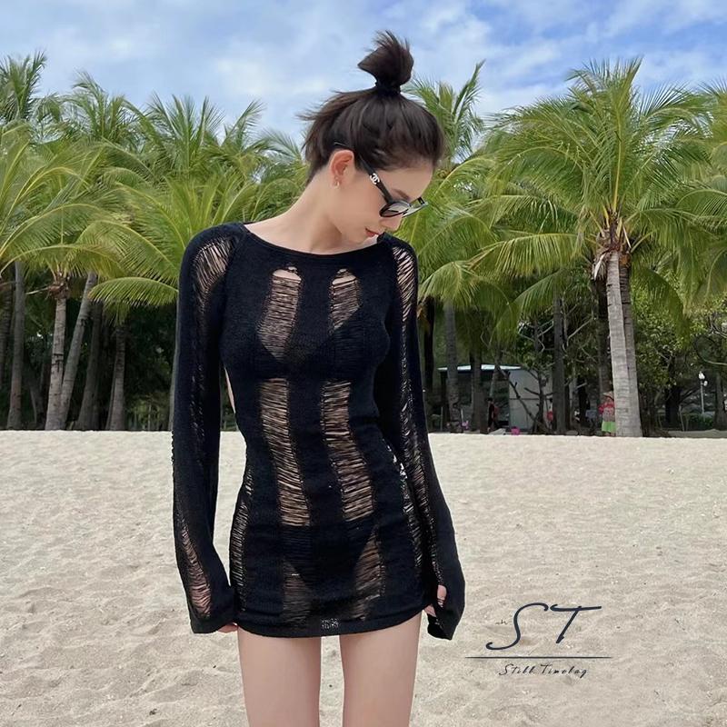 Đầm Midi Tay Dài Cổ Tròn Màu Trơn Thời Trang Dự Tiệc Cho Nữ CY03