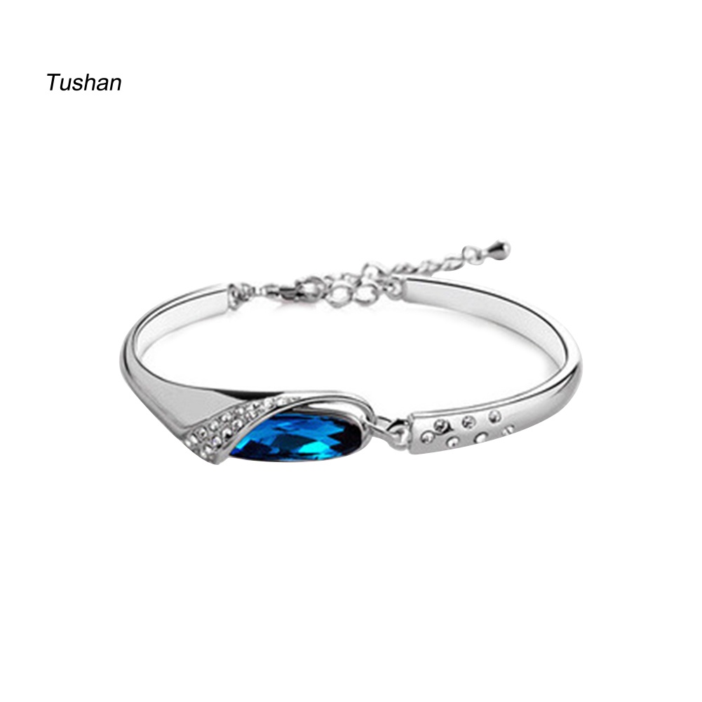 Vòng Đeo Tay Dạng Chuỗi Hạt Đính Đá Thủy Tinh Màu Xanh Dương Thanh Lịch