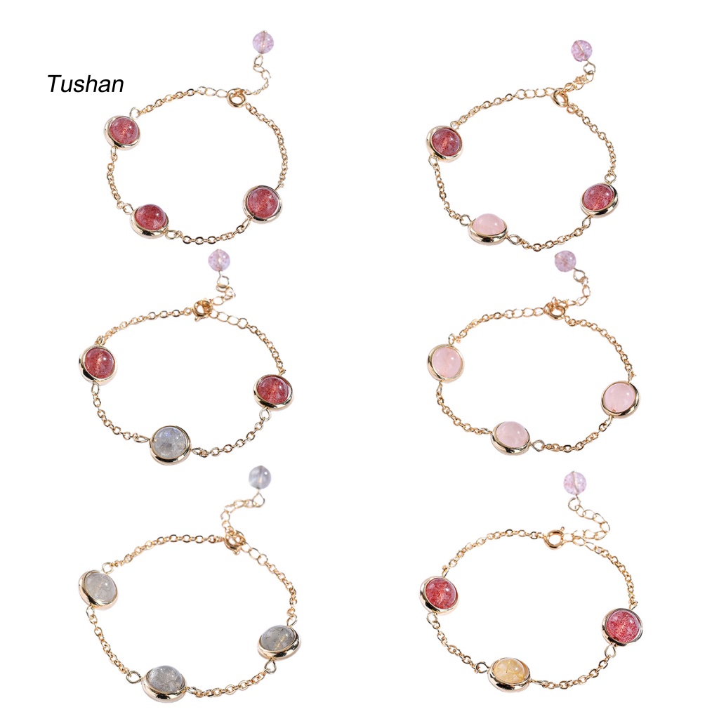 [Ts] Vòng Tay Pha Lê Hồng Dâu Tây Màu Sáng Quyến Rũ Dễ Phối Đồ Trang Sức Chống Lưỡi Có Thể Điều Chỉnh Độ Dài Cho Nữ