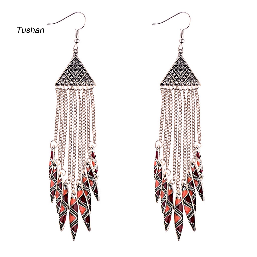 1 Đôi Bông Tai Nữ Dáng Dài Mặt Tam Giác Thời Trang