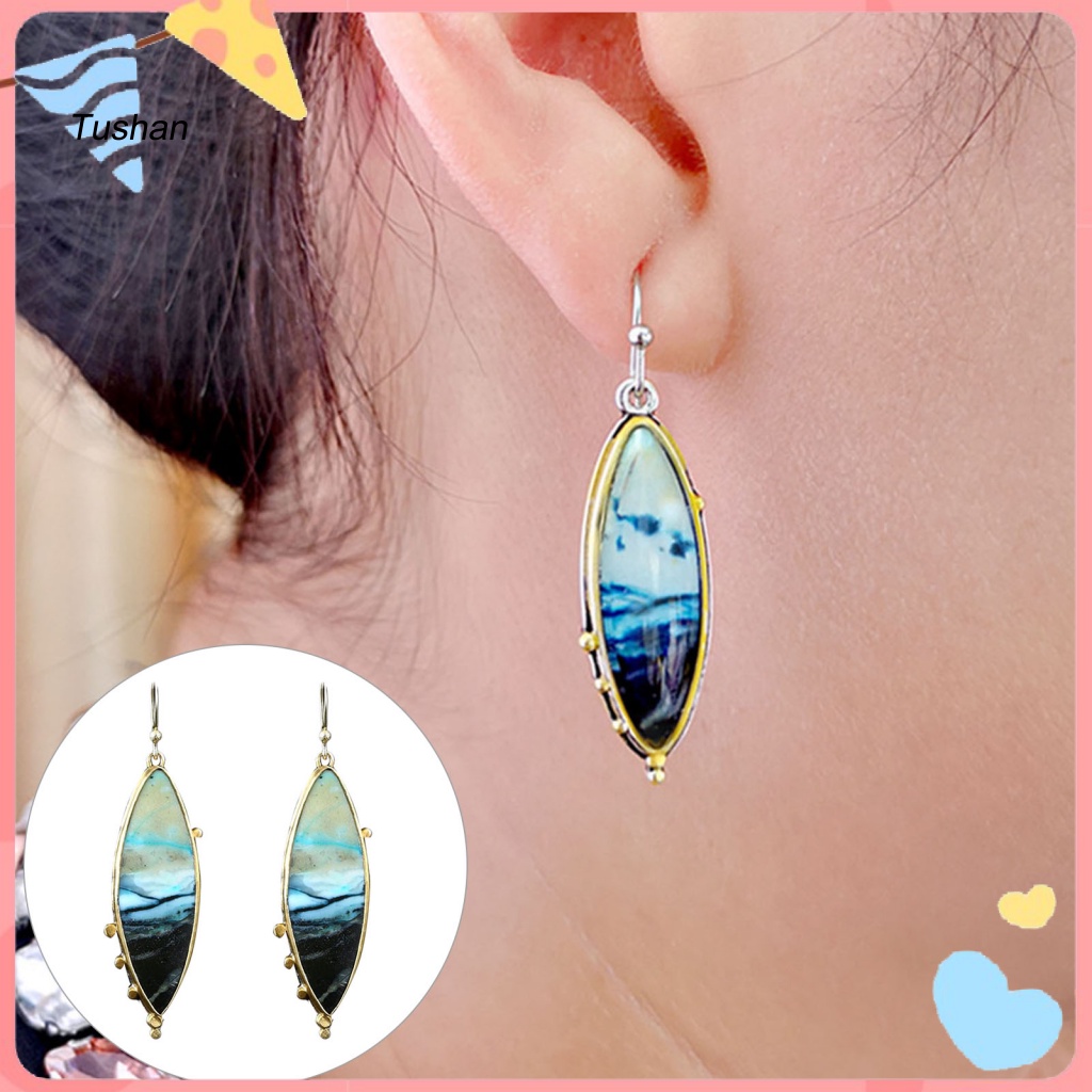 1 Đôi Bông Tai Hình Đại Dương Đính Đá Mắt Mèo Giả Thời Trang