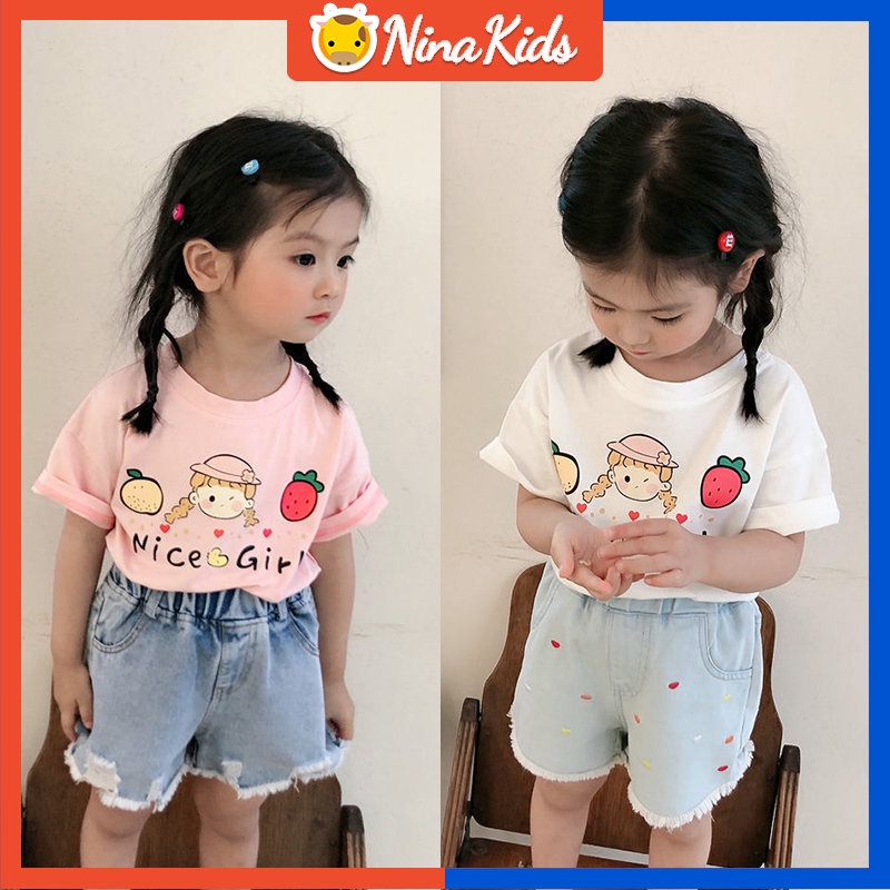 Áo Thun Mùa Hè 2023 Tay Cộc In Họa Tiết Dễ Thương Phong Cách Nhật Bản Cho Bé Gái 2-9 Tuổi