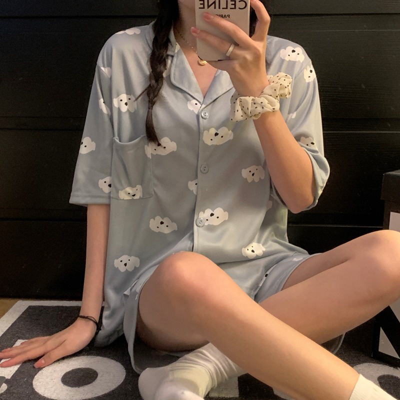 Bộ Đồ Ngủ Dáng Rộng Họa Tiết Hoạt Hình Xinh Xắn Theo Phong Cách Mùa Hè Hàn Quốc Dành Cho Nữ