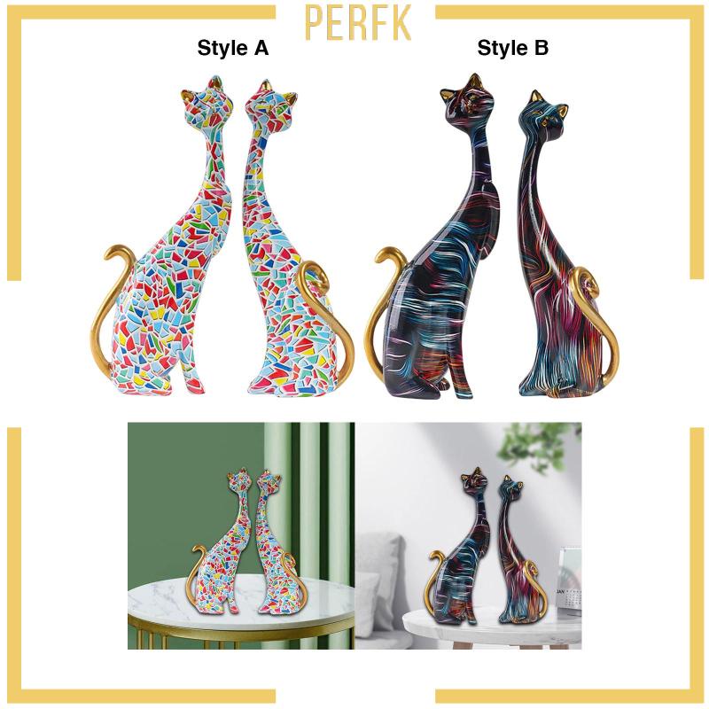 Set 2 Tượng Mèo Bằng Nhựa Resin Trang Trí Phòng Khách
