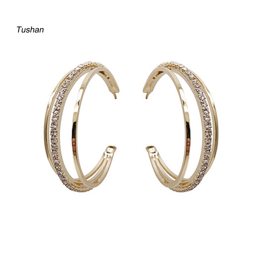1 Đôi Bông Tai Tròn Đính Đá Chống Biến Dạng Dành Cho Nữ