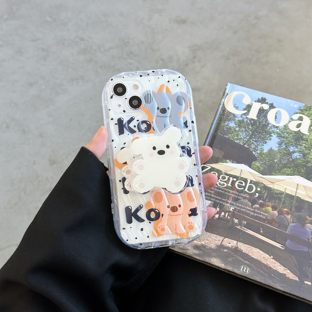 Ốp Điện Thoại TPU Silicon Mềm Hình Gấu Koala Hoạt Hình Màu Trong Suốt Gắn Giá Đỡ iPhone 13 12 11 Pro Max 14 Plus