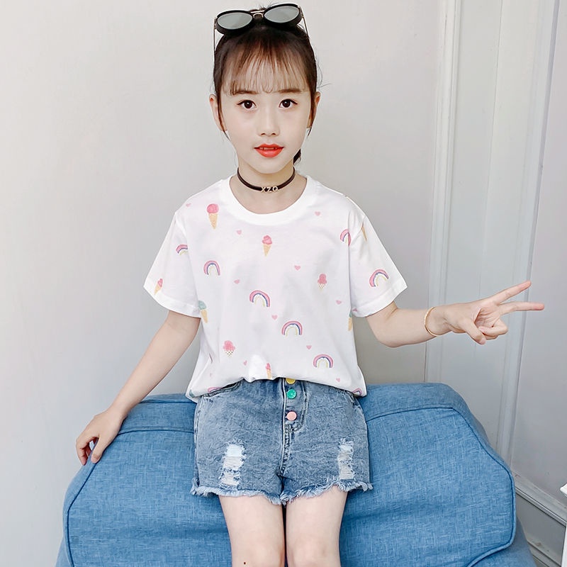 Áo Thun Cotton Nguyên Chất Phong Cách Hàn Quốc Thời Trang Mùa Hè Mới 2023 Cho Bé Gái
