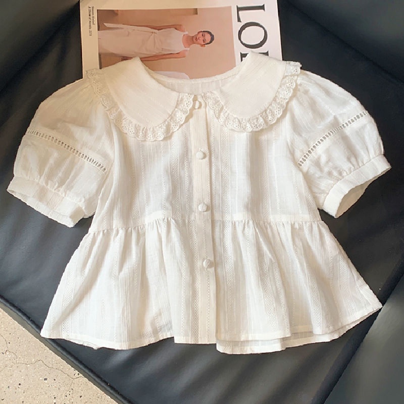 Áo Sơ Mi Cotton Nguyên Chất Tay Ngắn Phong Cách Hàn Quốc Thời Trang Mùa Hè 2023 Mới Cho Bé Gái