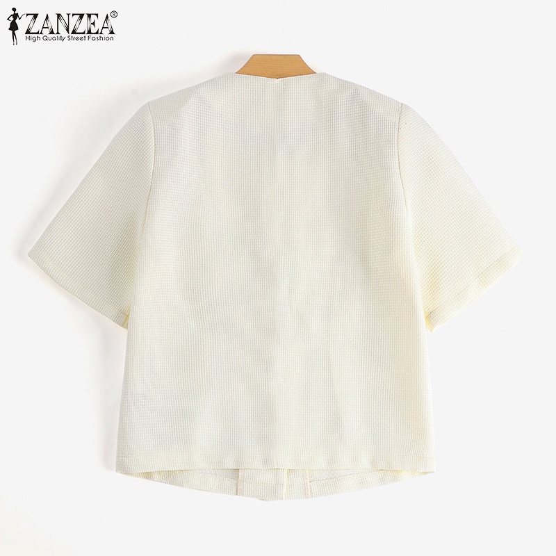 Zanzea Áo Khoác Nữ Ngắn Tay Cổ Tròn Có Túi Thời Trang Hàn