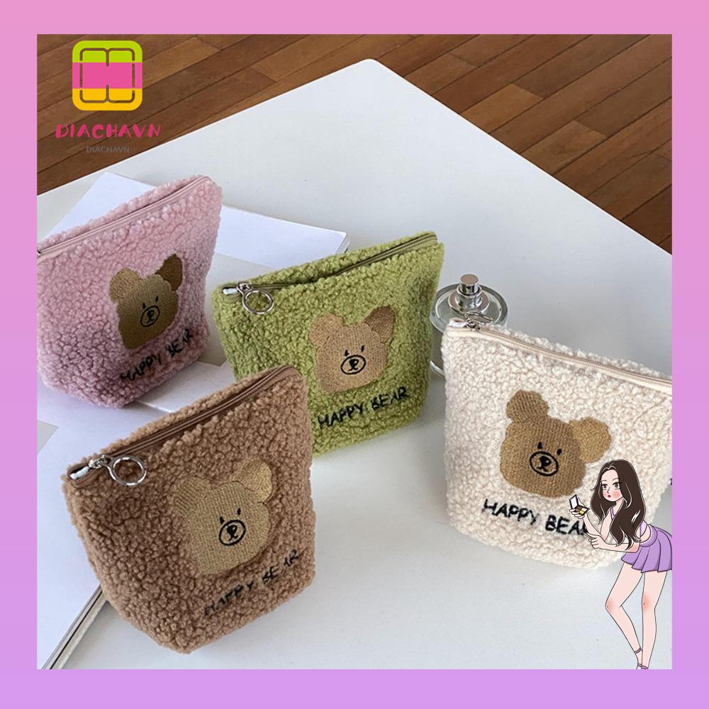 Ví Đựng Đồ Trang Điểm Có Khóa Kéo Họa Tiết Gấu Đáng Yêu